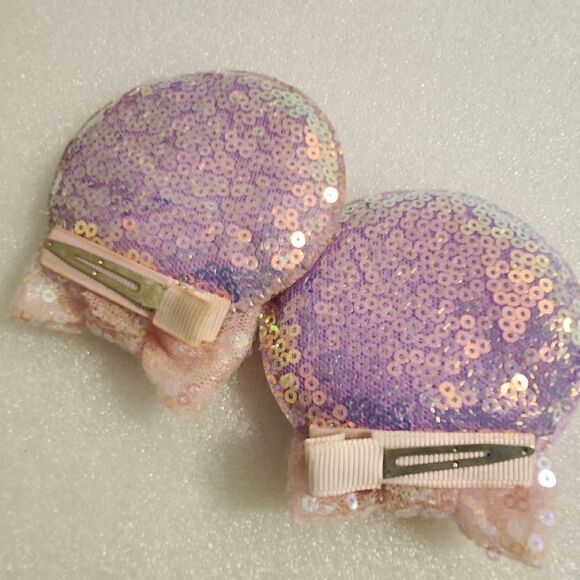 Disney Minnie Mouse Pink Purple Iridescent Pig Tail Hair Clips Dress Up - Picture 2 of 2